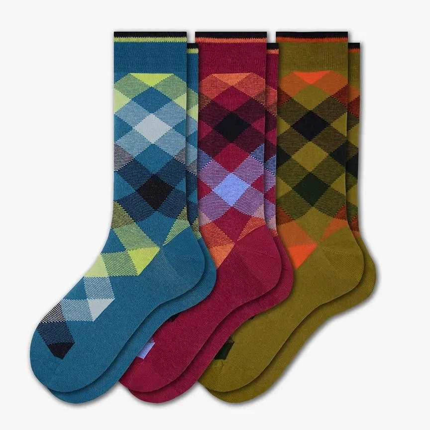 Dress Casual Combed Cotton Crew Argyle Socks