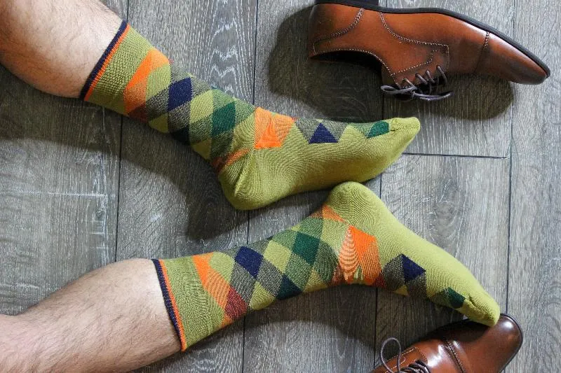 Dress Casual Combed Cotton Crew Argyle Socks