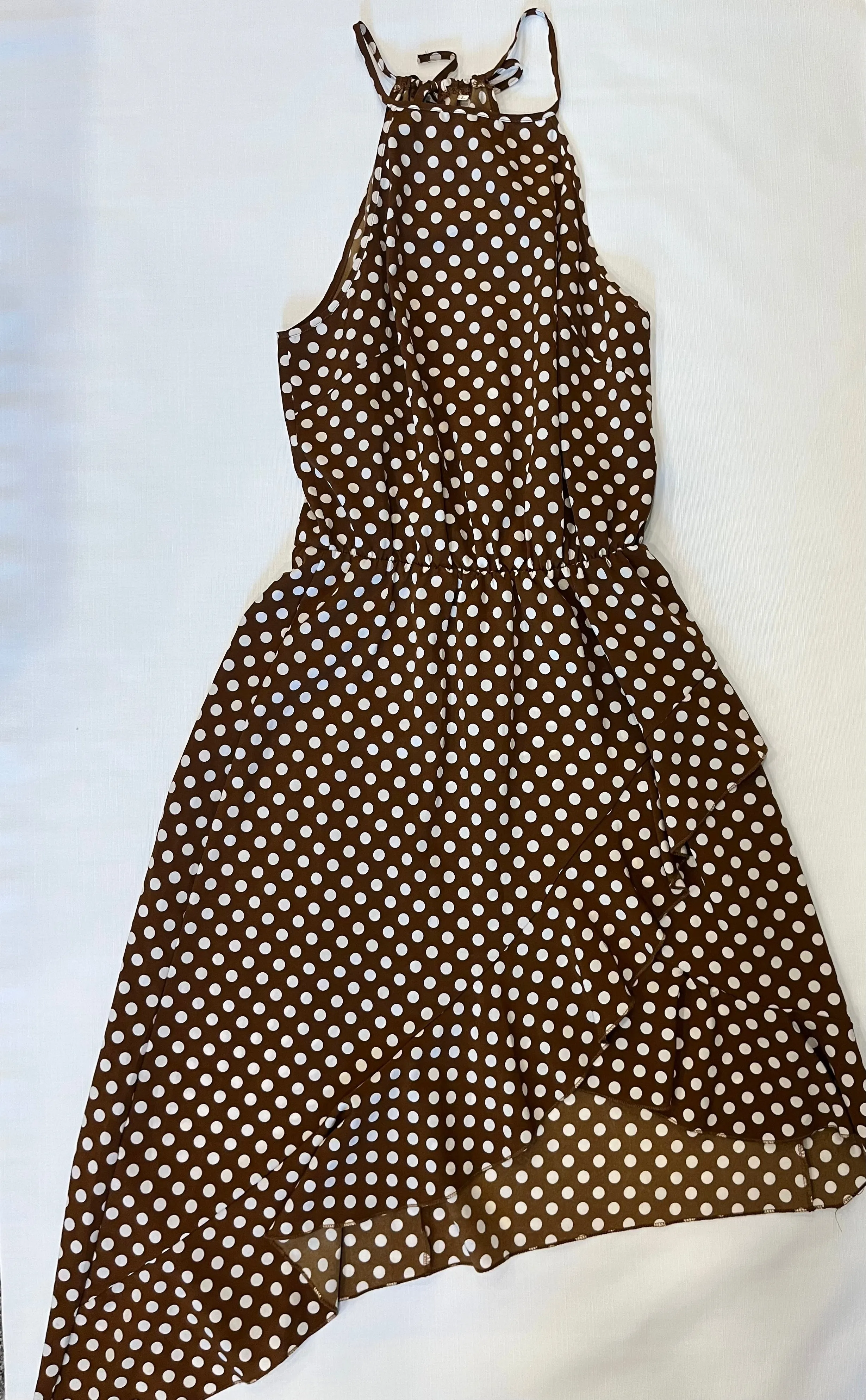 ECOWISH Brown Polka Dot Halter Top Dress Women size Large NWT