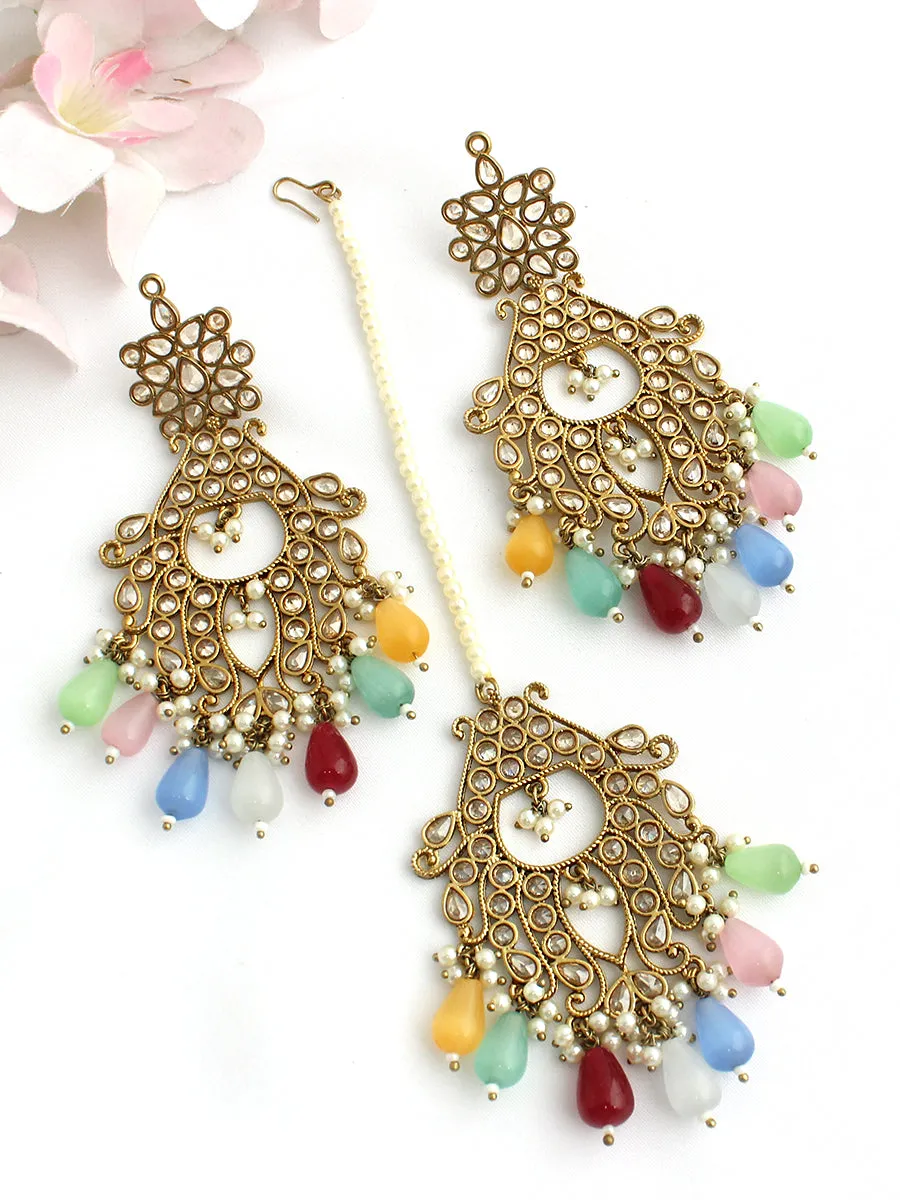 Erum Dangle Long Earrings & Tikka Set