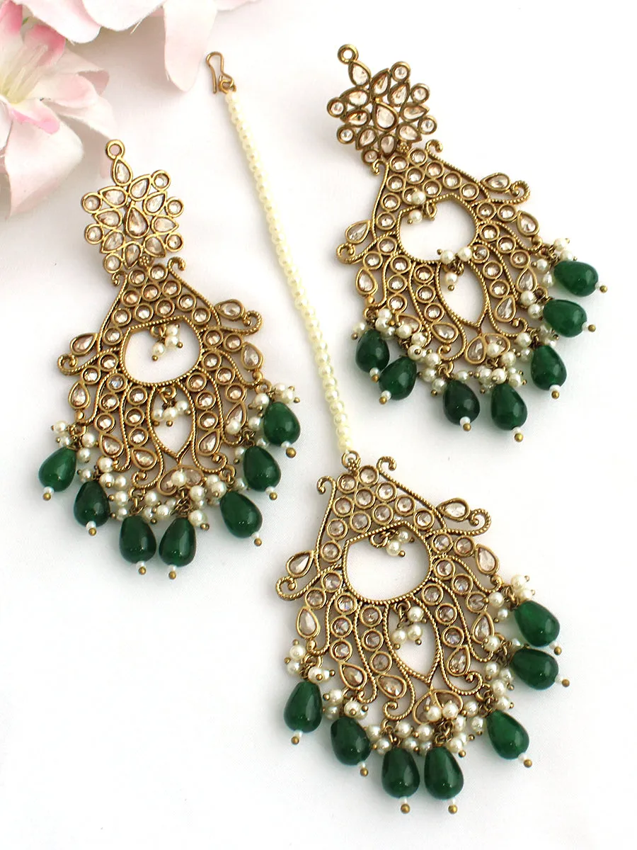 Erum Dangle Long Earrings & Tikka Set