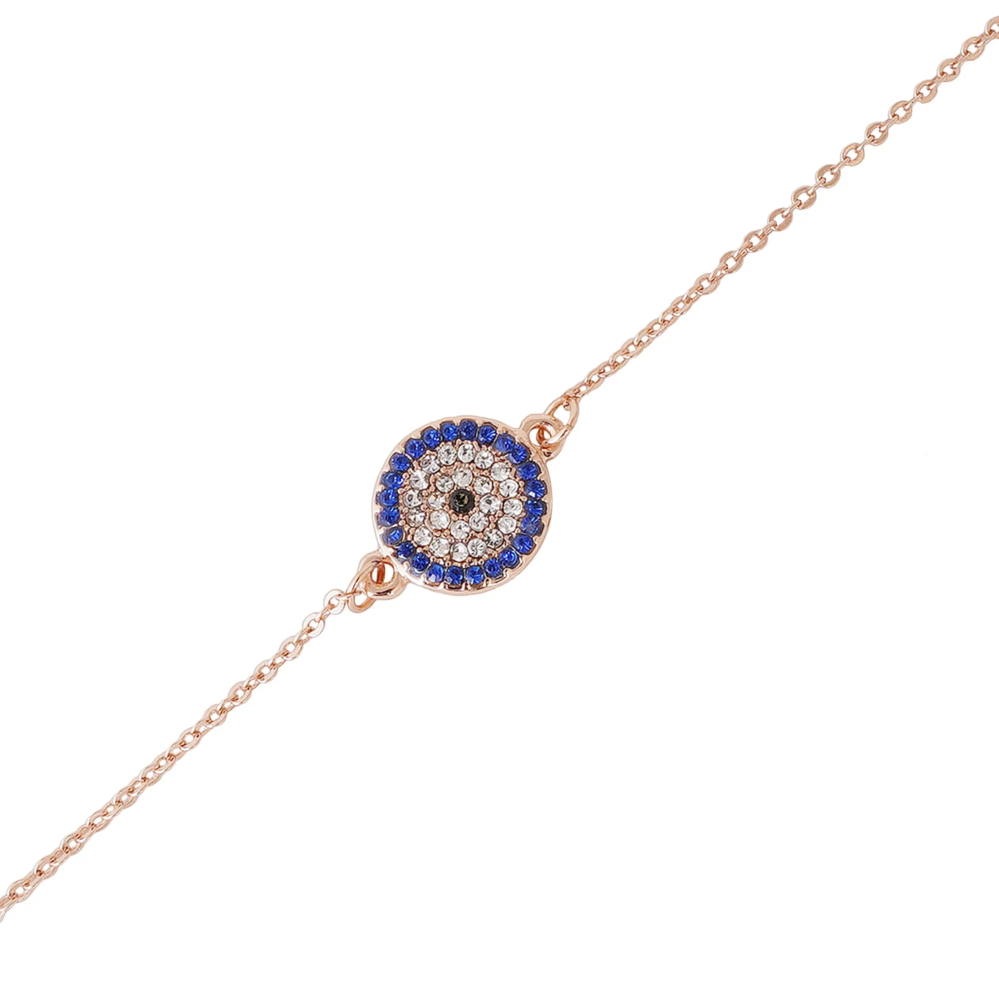 Estele Coin Evil Eye Rose Gold Bracelet with Austrian Crystals (adjustable)