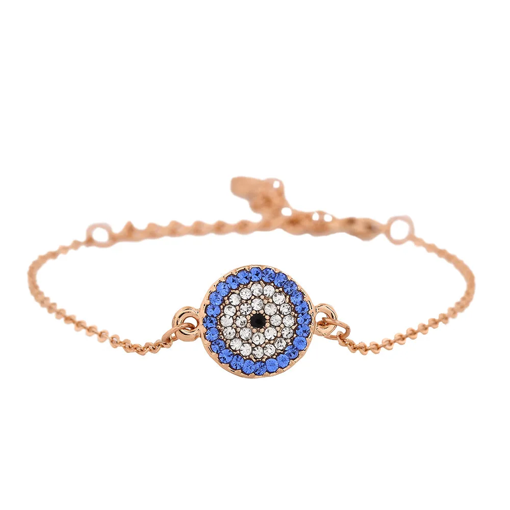 Estele Coin Evil Eye Rose Gold Bracelet with Austrian Crystals (adjustable)