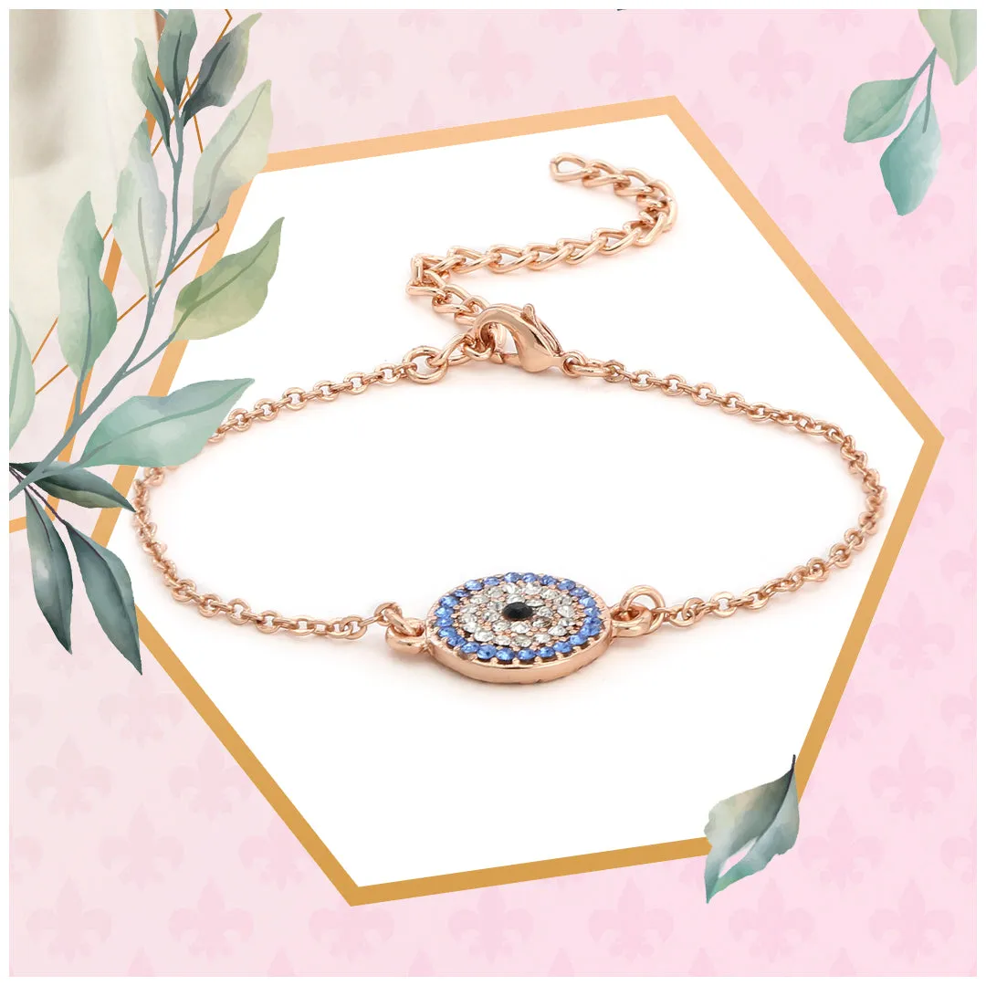 Estele Coin Evil Eye Rose Gold Bracelet with Austrian Crystals (adjustable)