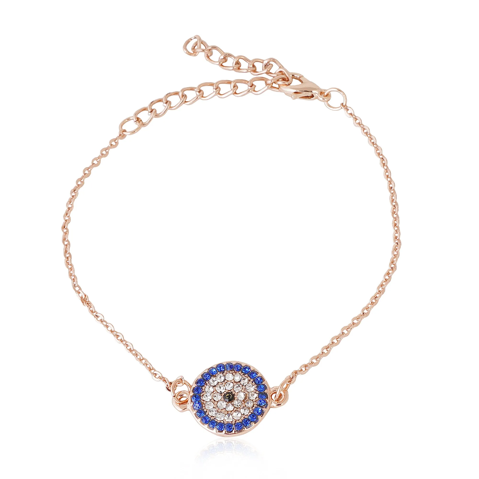 Estele Coin Evil Eye Rose Gold Bracelet with Austrian Crystals (adjustable)