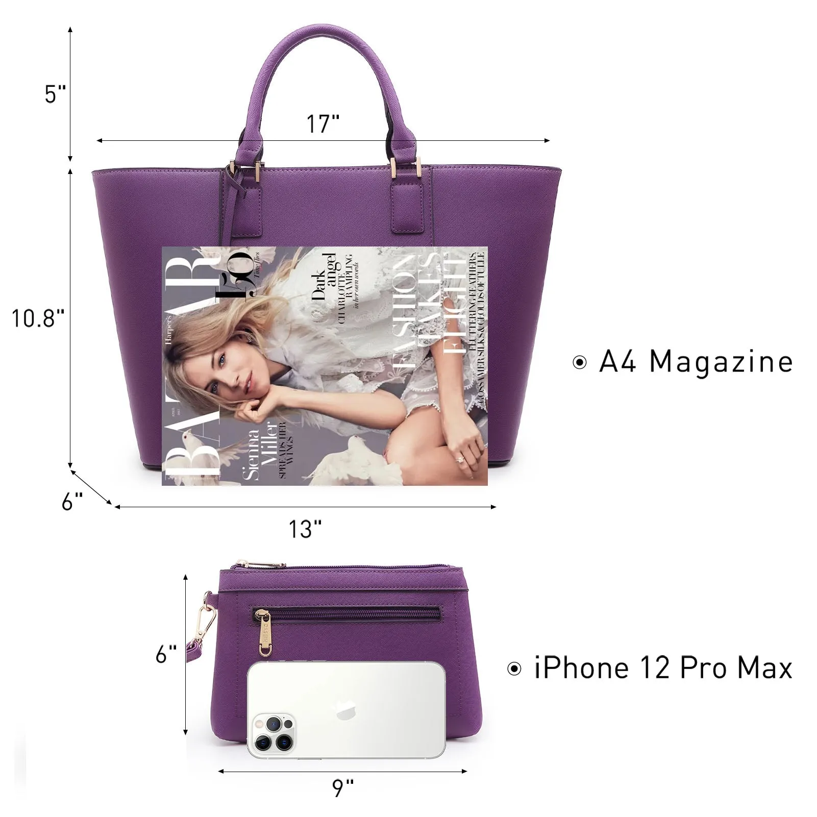 Fashion Stitching Color Large Tote Bag with Matching Wallet Dasein