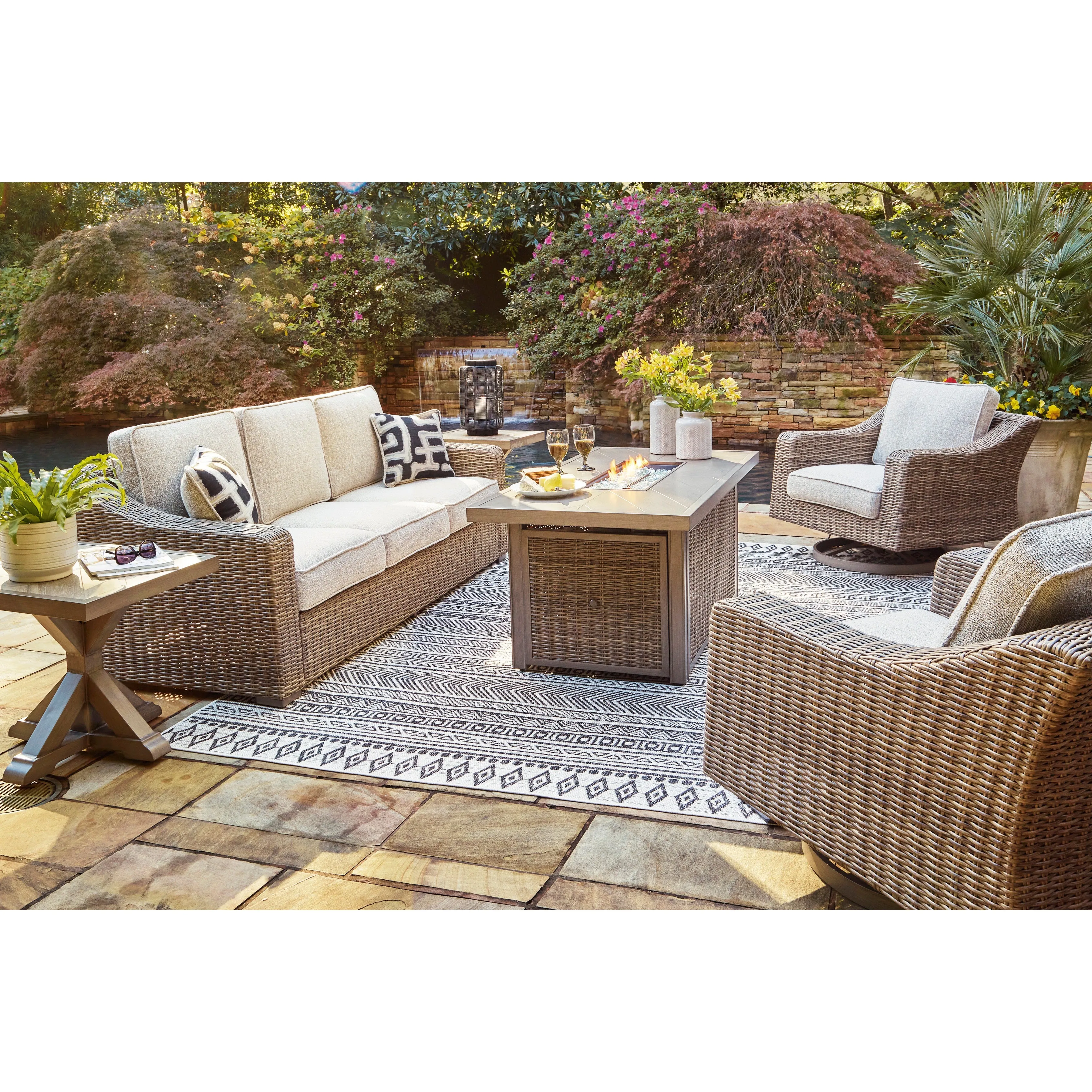 Fire Island Mist 3-Piece Outdoor Seating Set (Sofa  2 Swivel Rockers)