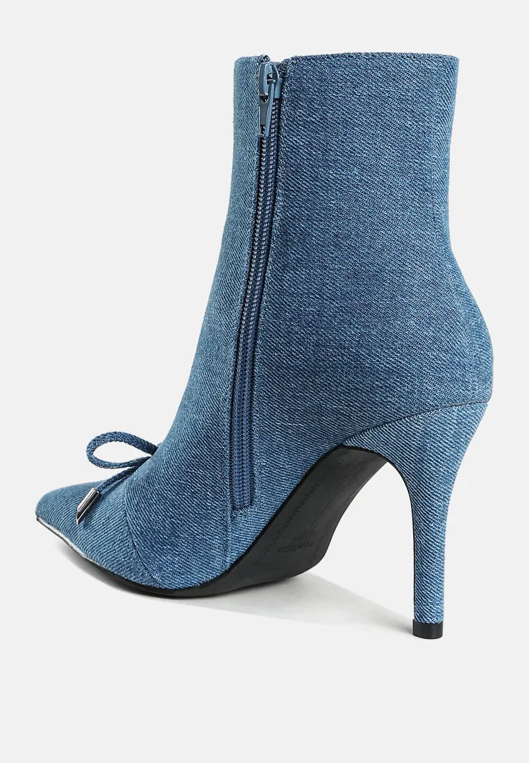 Flapper Bow Detail Denim Ankle Boots