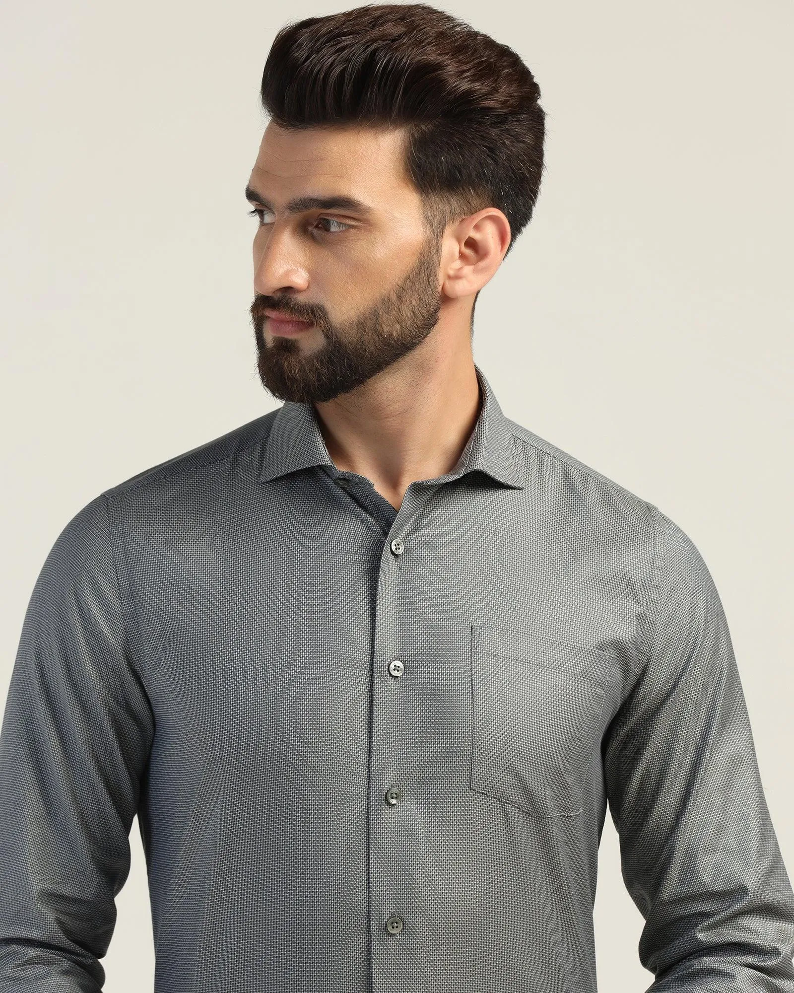 Formal Olive Textured Shirt - Oyster