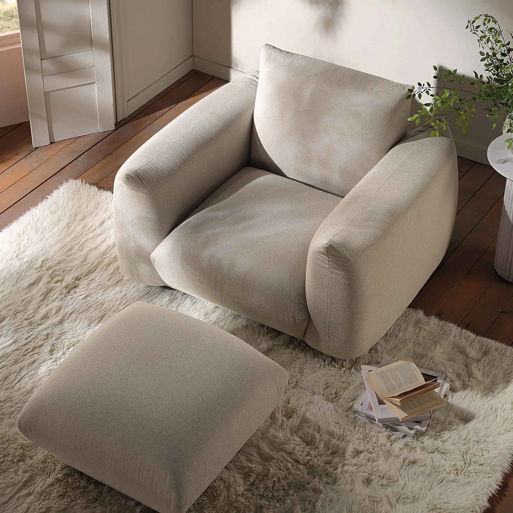 Gianni Armchair, Beige Woven Fabric