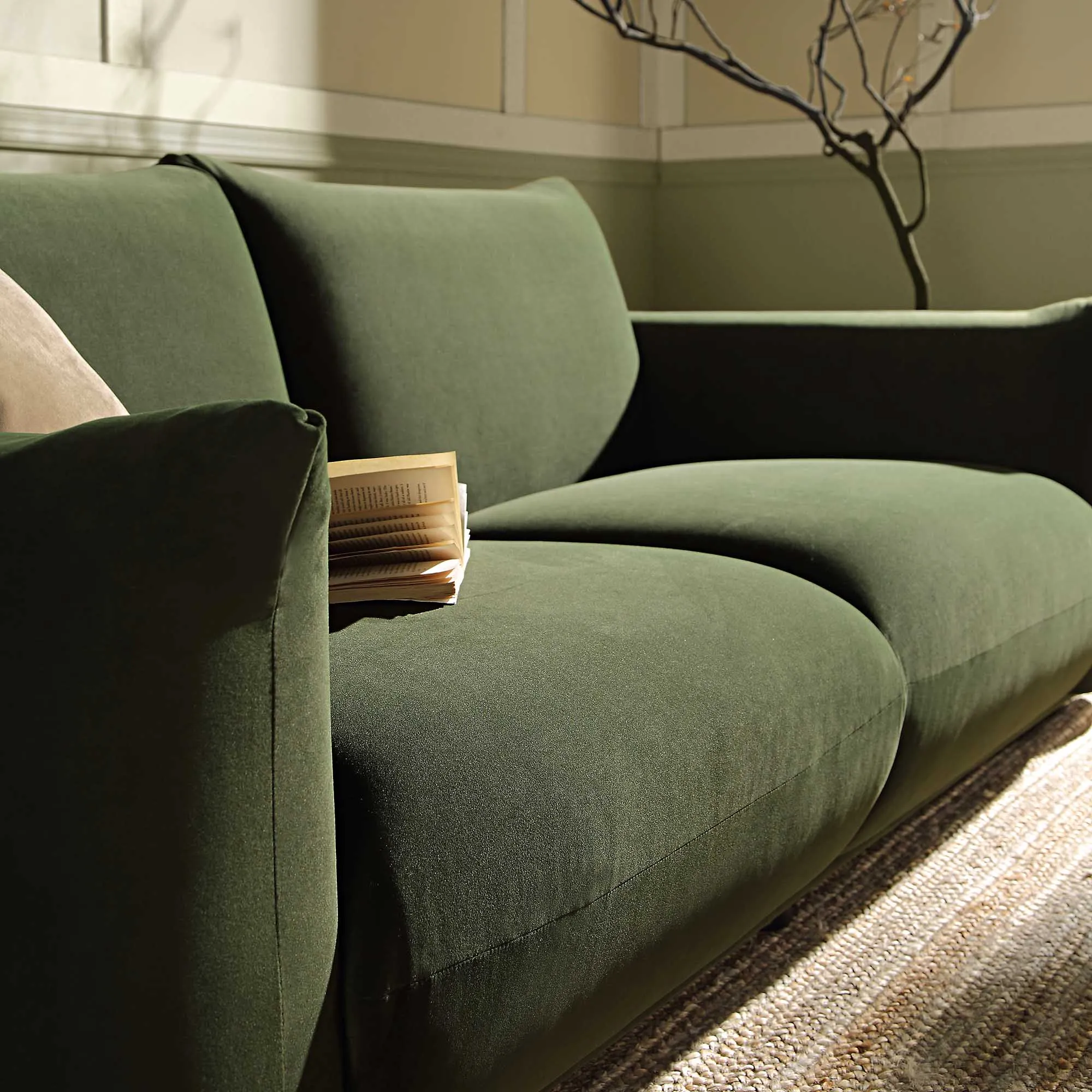 Gianni Three Seater Sofa, Moss Green Velvet