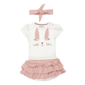 Girls baby set T-shirt & skirt off-white pink rabbit | Dirkje