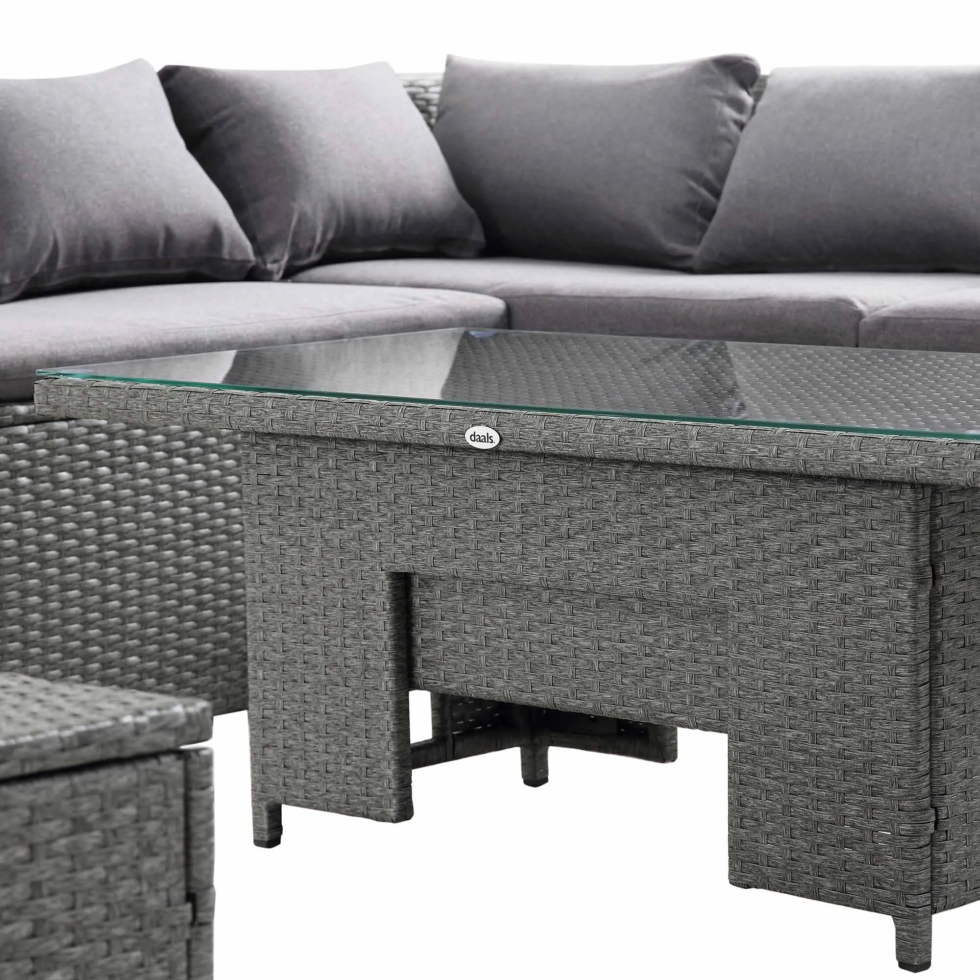 Granchester Rattan Rectangular Corner Dining Sofa Set with Rising Table, Grey