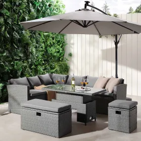 Granchester Rattan Rectangular Corner Dining Sofa Set with Rising Table, Grey