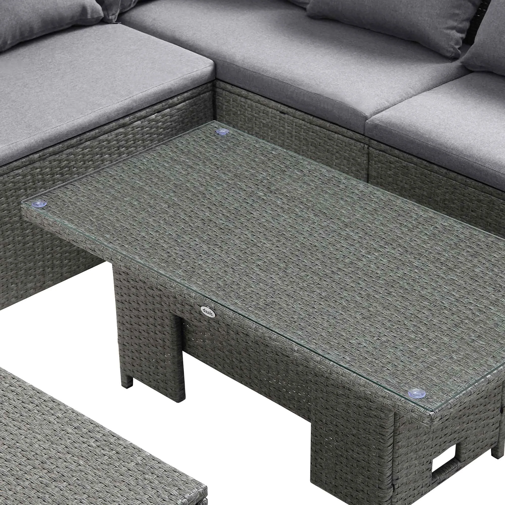 Granchester Rattan Rectangular Corner Dining Sofa Set with Rising Table, Grey