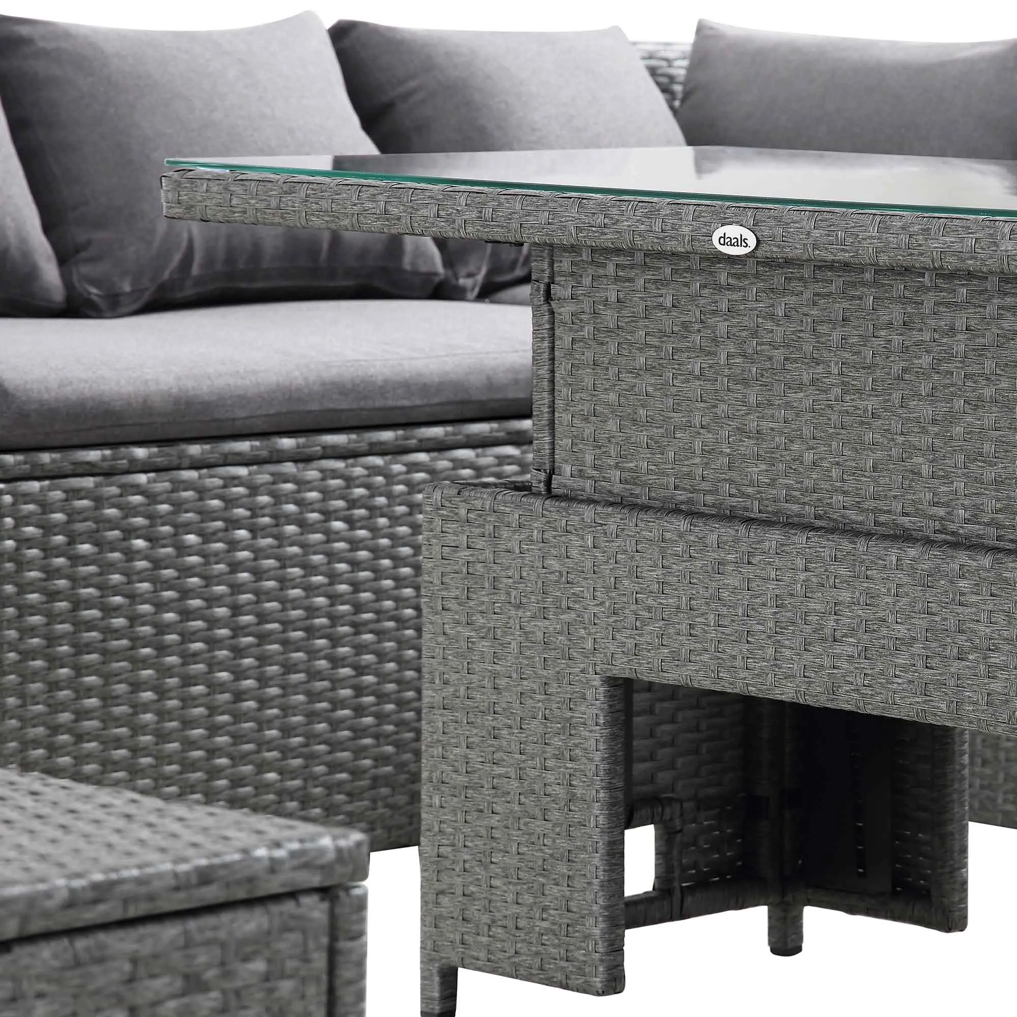 Granchester Rattan Rectangular Corner Dining Sofa Set with Rising Table, Grey