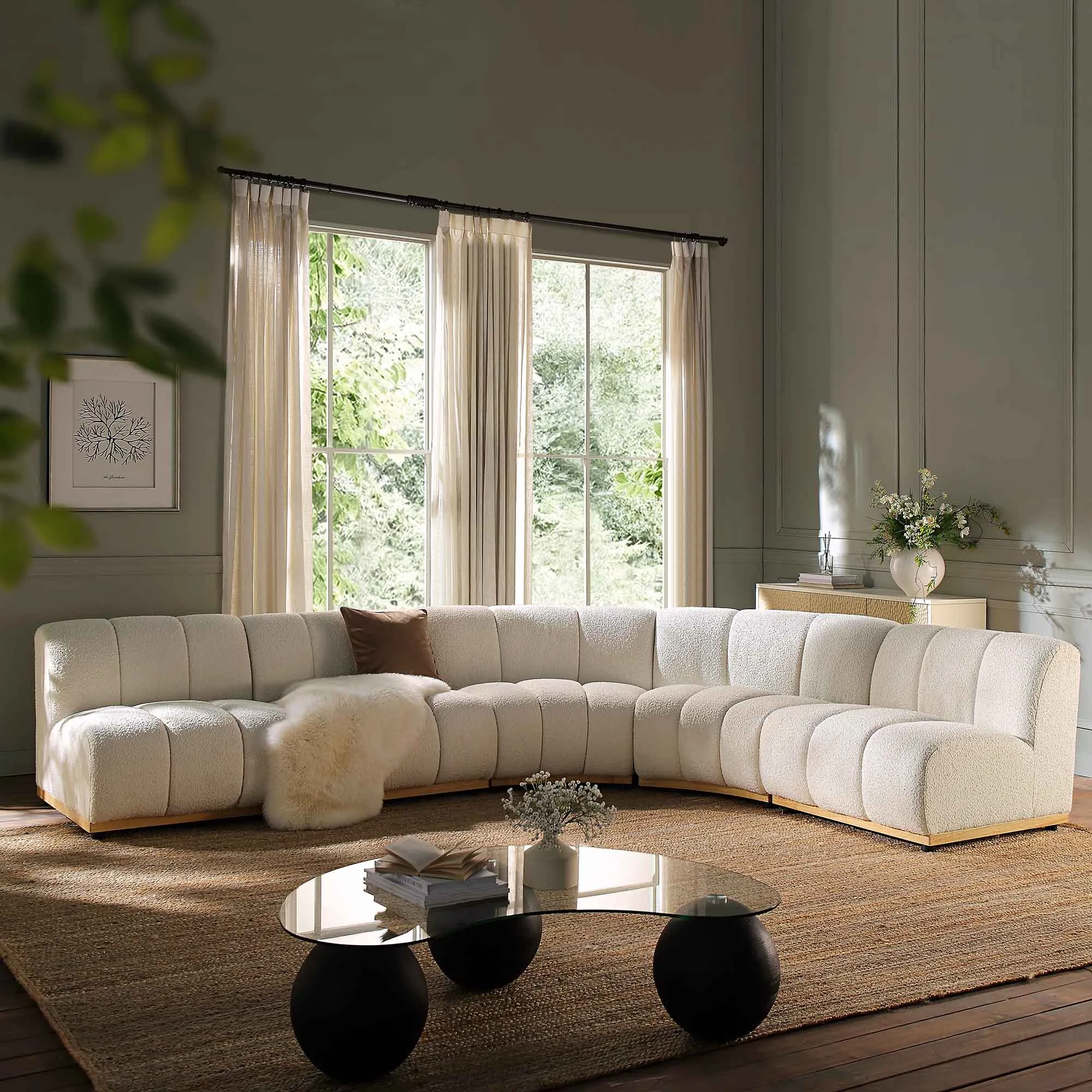 Granvia Ecru Boucle Modular Sofa, 5-Seater Grand L-Shaped Sofa