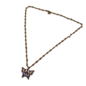 Gucci Aged Gold Metal Butterfly Necklace with Multicolor Crystal