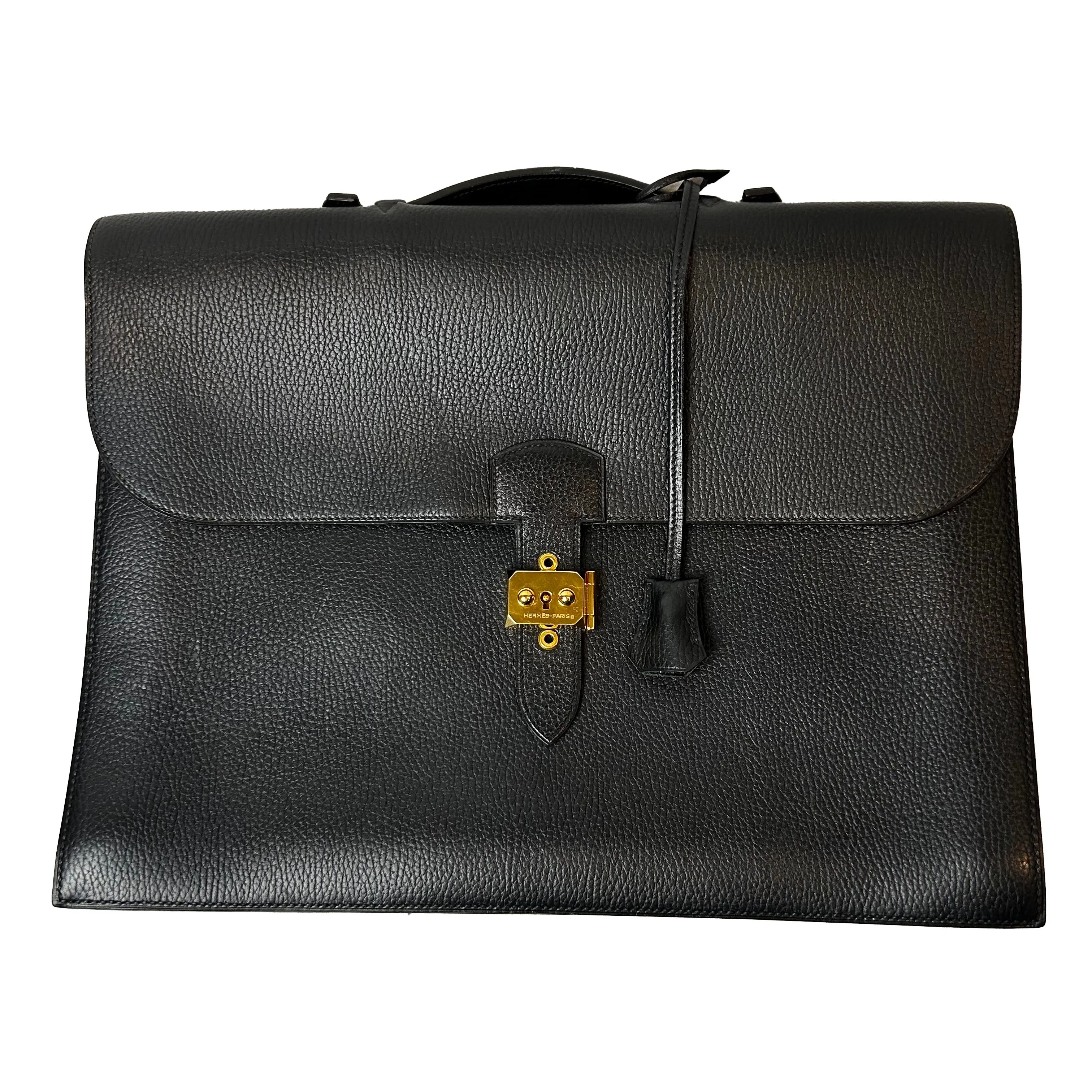 Hermes Black Togo Sac A Depeche 41 Briefcase