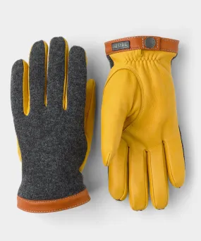 Hestra Deerskin Wool Tricot in Grey/Yellow