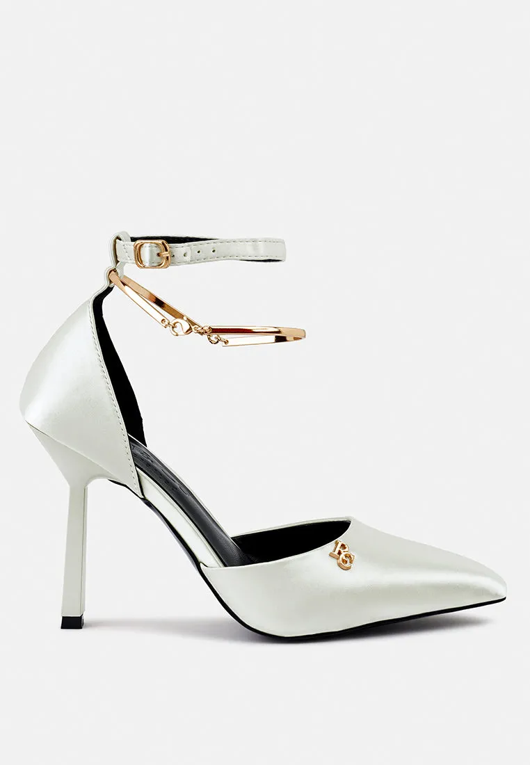 HOBNOB Anklet Embellishment Stiletto Sandals In White