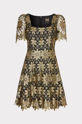 Ilisa Gold Lace Godet Mini Dress