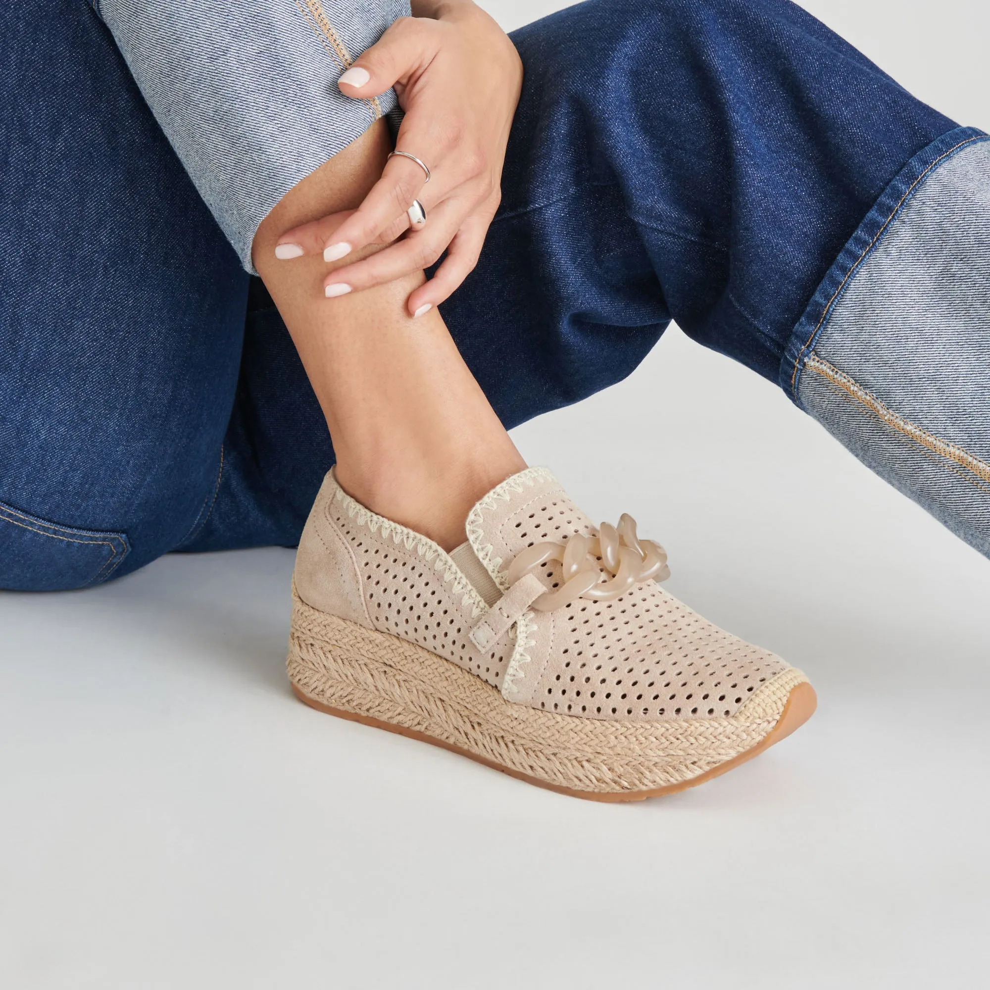 JHENEE ESPADRILLE SNEAKERS TAUPE PERFORATED SUEDE