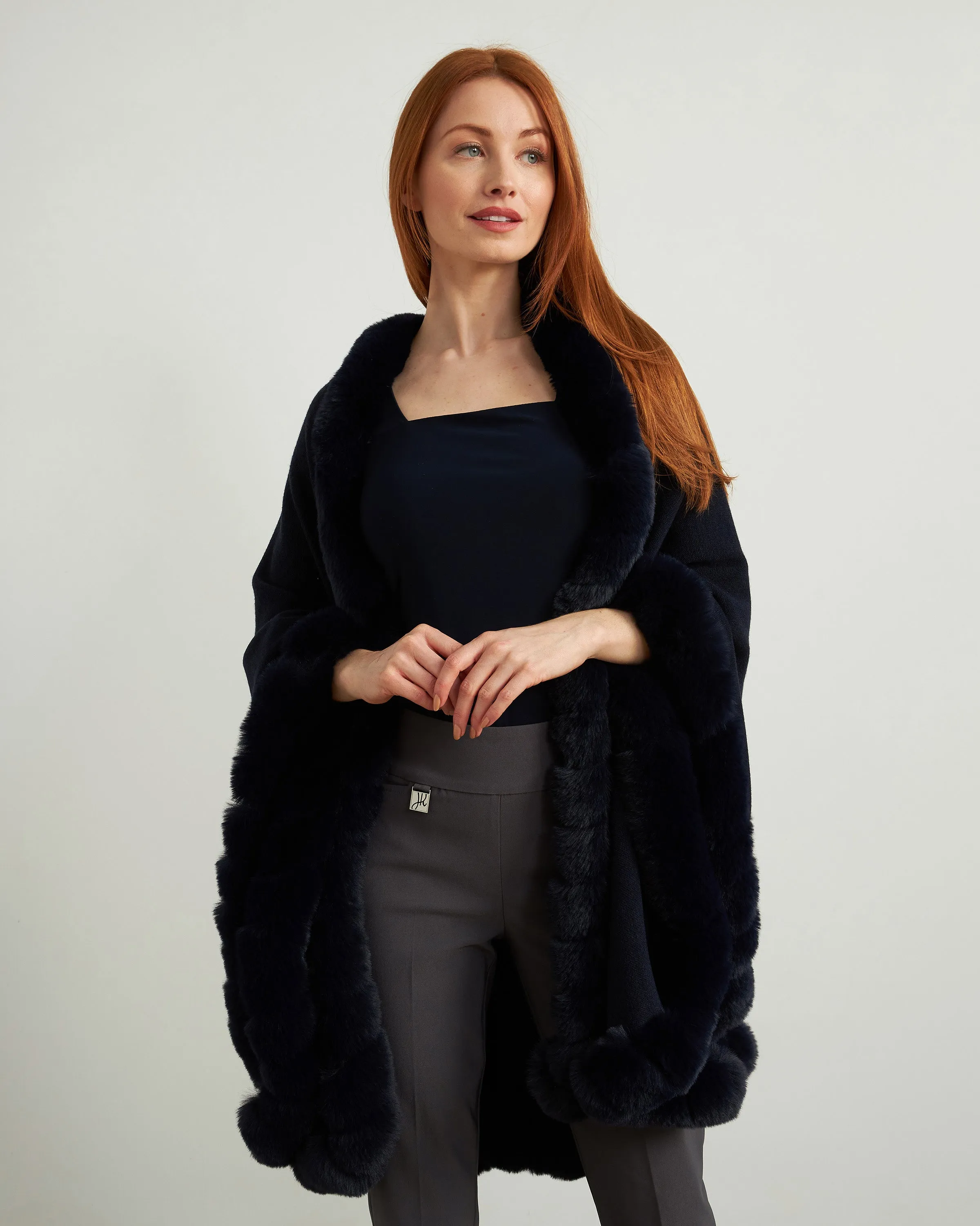 Joseph Ribkoff Faux Fur Poncho Cardigan