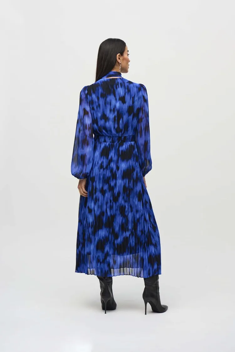 Joseph Ribkoff Royal Saphire Chiffon Abstract Print Midi Dress