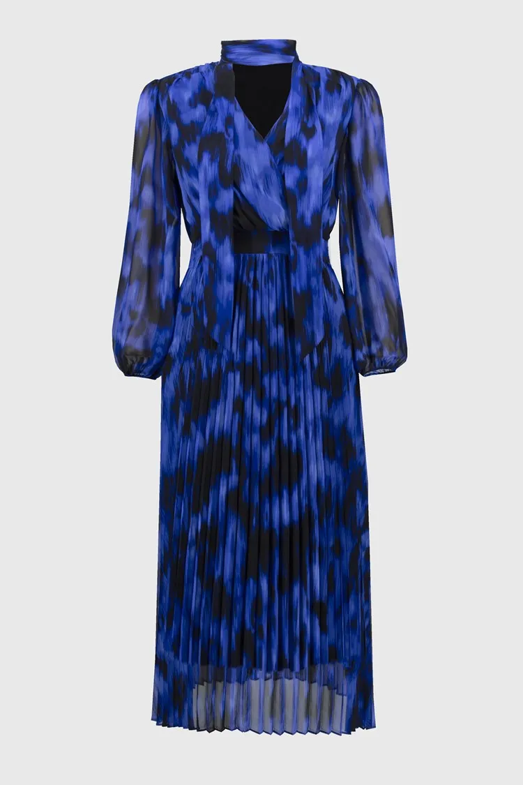 Joseph Ribkoff Royal Saphire Chiffon Abstract Print Midi Dress