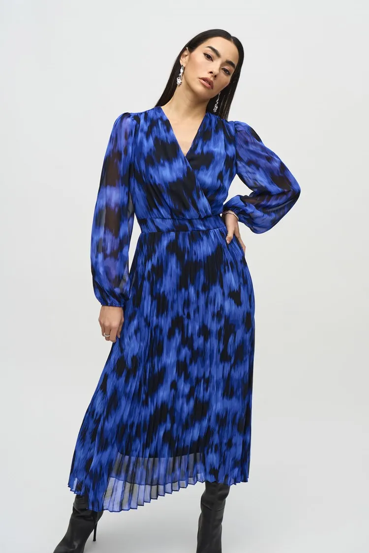 Joseph Ribkoff Royal Saphire Chiffon Abstract Print Midi Dress