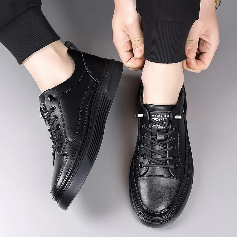 Leather Sneakers Casual Pointed Toe Comfortable Breathable Lace-Up Shoes | L8081