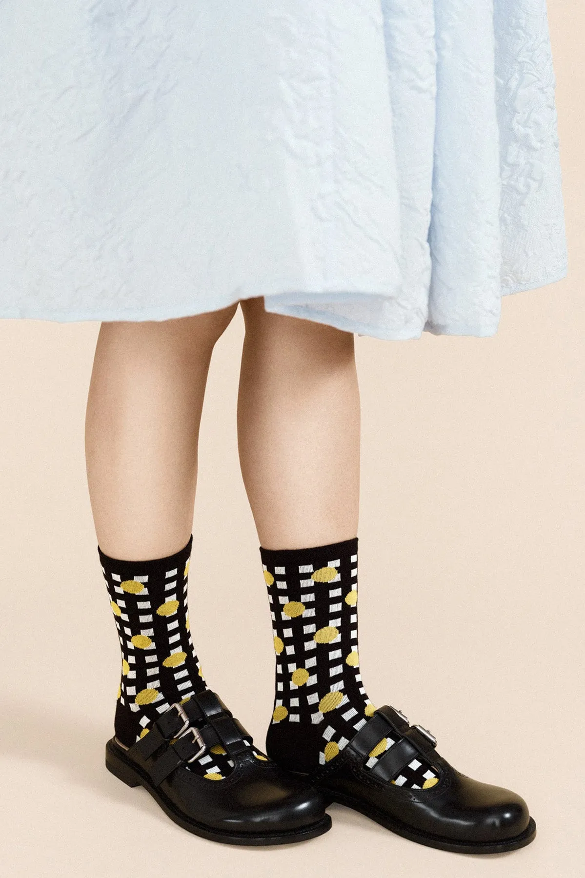 Lines and Dots Crew Socks - Black