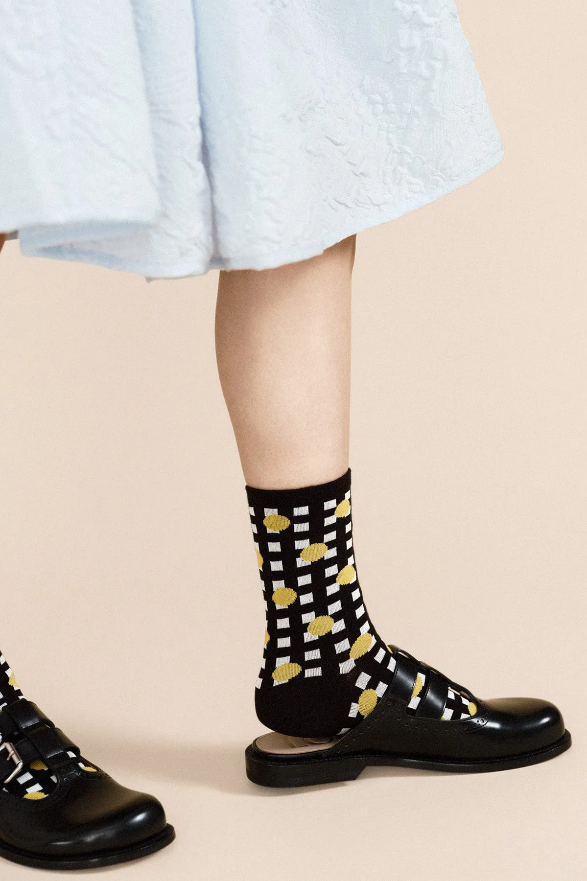 Lines and Dots Crew Socks - Black