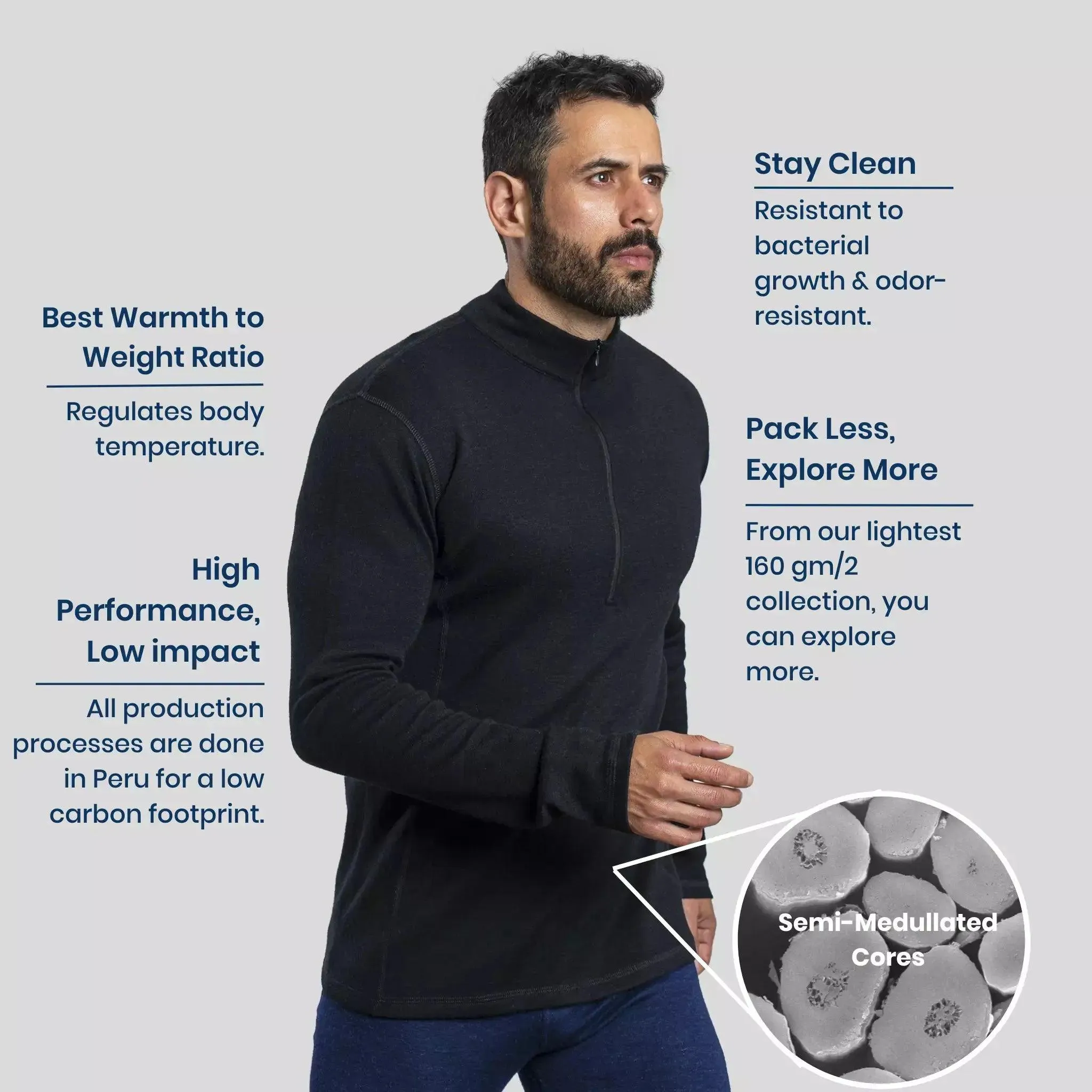 Men's Alpaca Wool Base Layer: 300 Lightweight Half-Zip