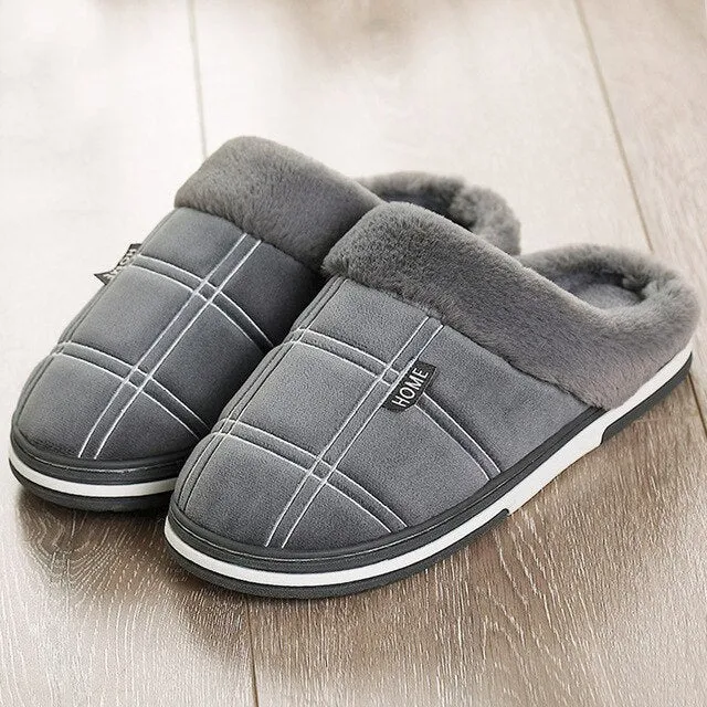 Men's Gingham Warm Fur Slippers Slippers Winter Big Size 45-50  for male Antiskid Suede Short Plush House shoes men Hot sale