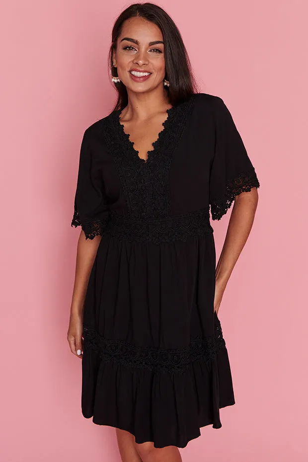 Niki Black Lace Trim Dress