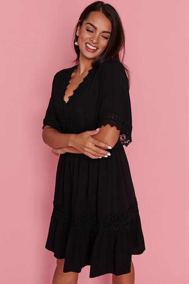 Niki Black Lace Trim Dress