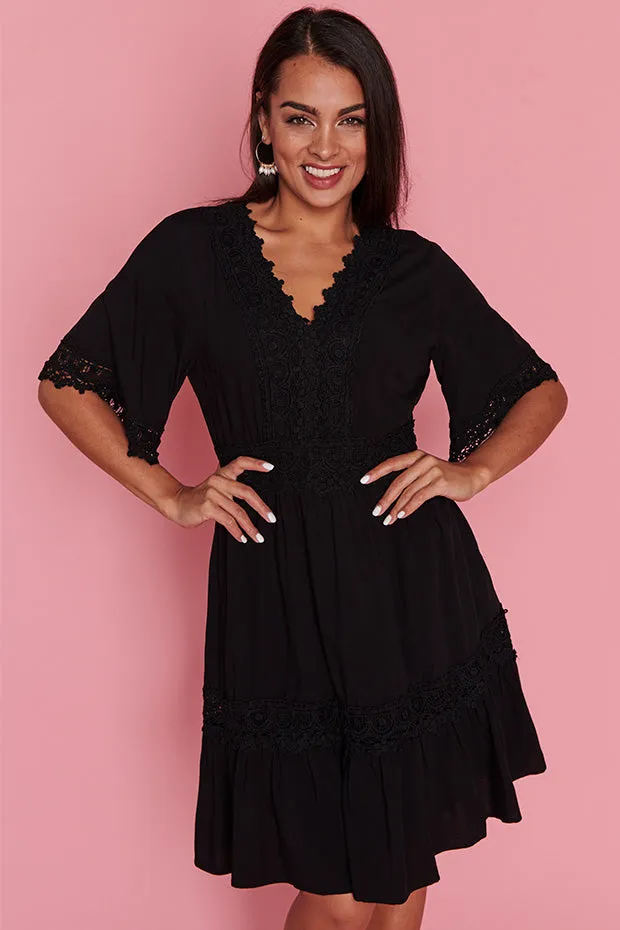 Niki Black Lace Trim Dress