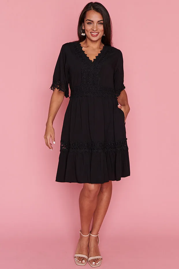 Niki Black Lace Trim Dress