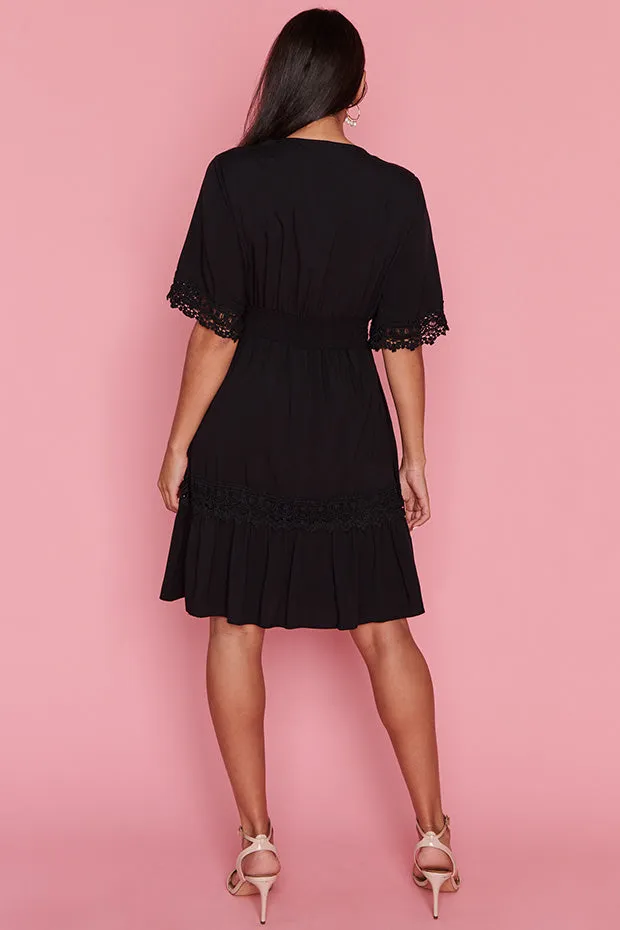 Niki Black Lace Trim Dress