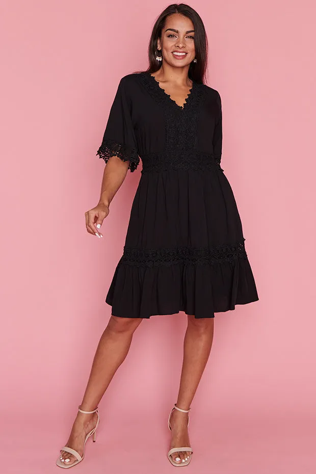 Niki Black Lace Trim Dress