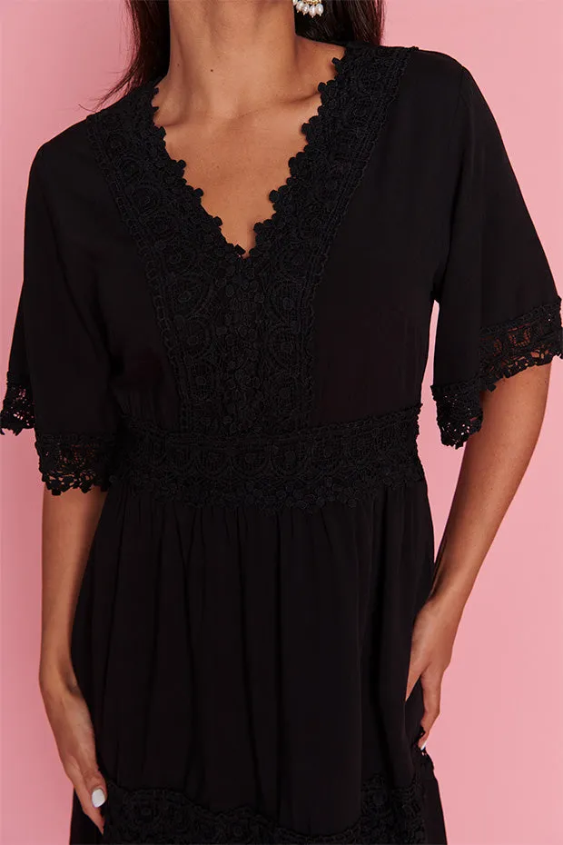 Niki Black Lace Trim Dress