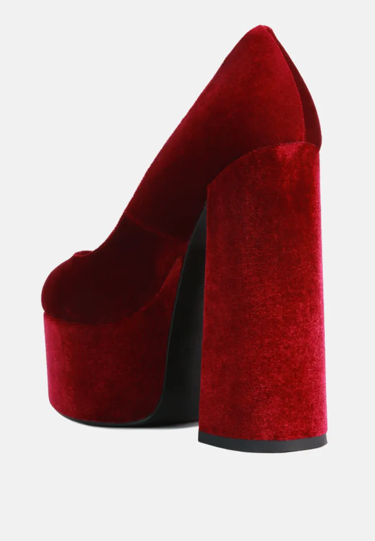 Old Novelty Platform Heel Velvet Pumps By Ruw