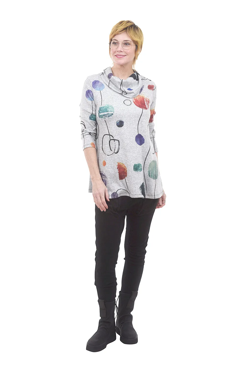 Painterly Dots Tunic, Gray