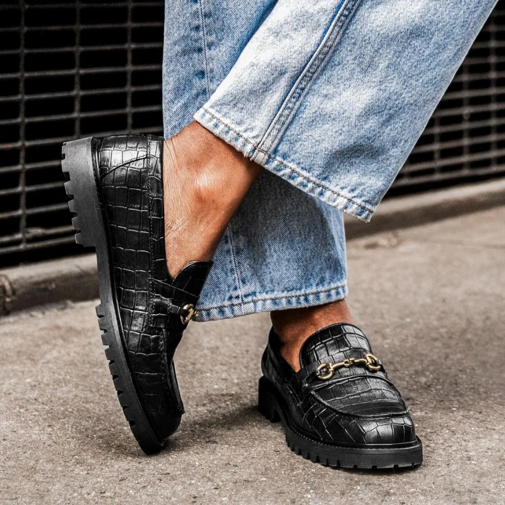 Penny | Black & Gold Croco