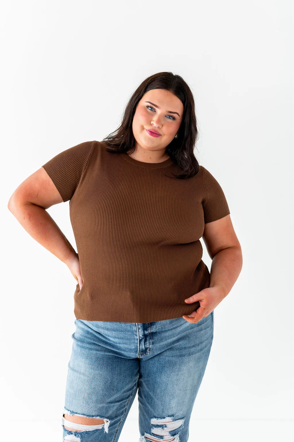 Penny Ribbed Top in Chocolate