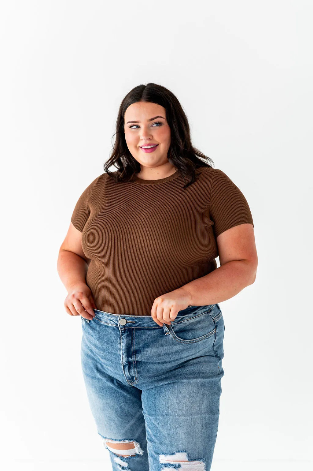 Penny Ribbed Top in Chocolate