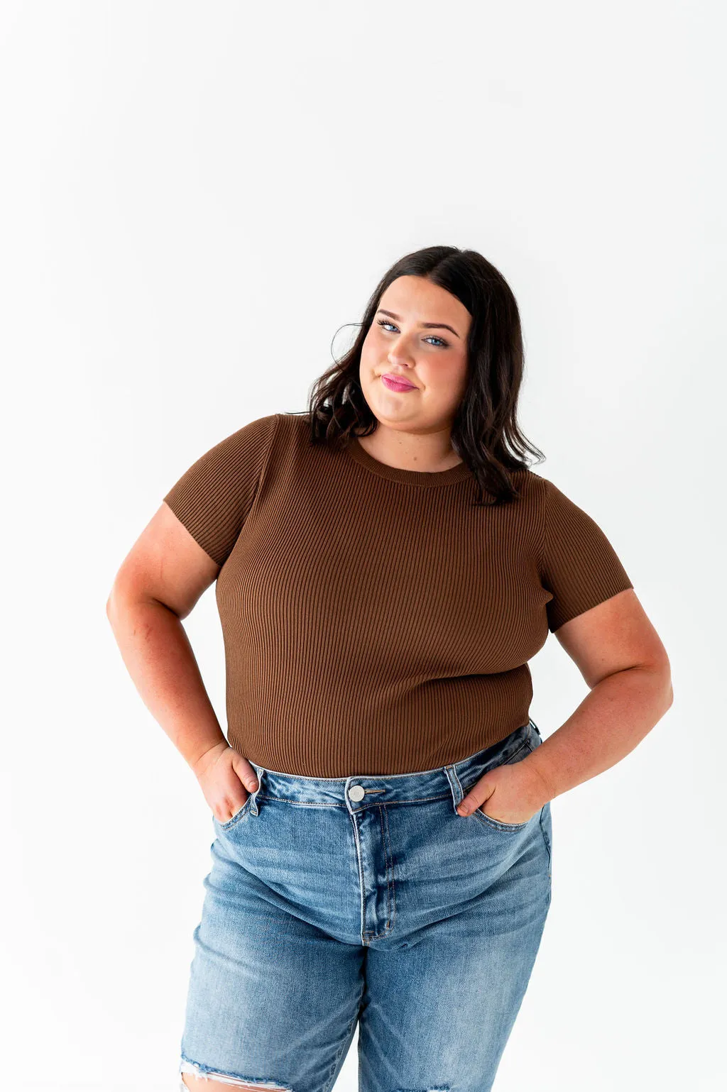 Penny Ribbed Top in Chocolate