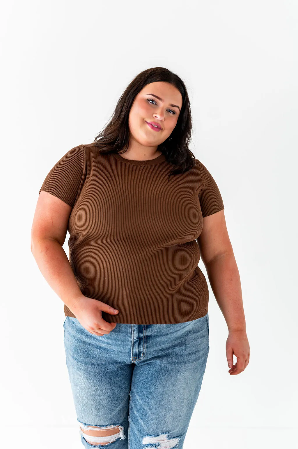 Penny Ribbed Top in Chocolate